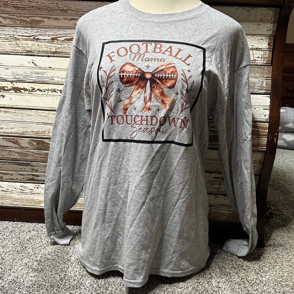 NEW Gildan Ultra Cotton Long Sleeve Gray Football Tee